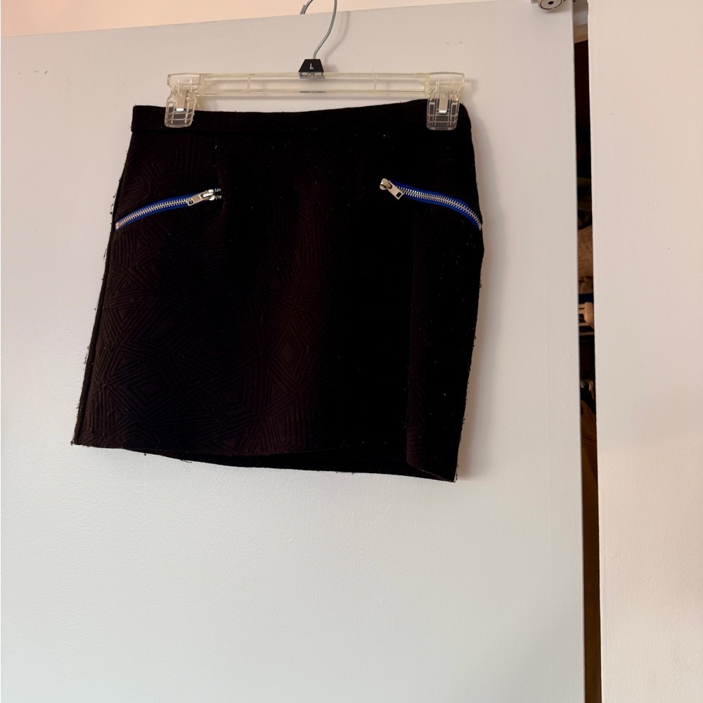 love...ady Black Mini Skirt with Blue Zipper Accents